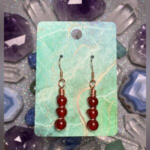 Carnelian Earrings 6mm Wire Wrapped Copper Handmade Drop Earrings